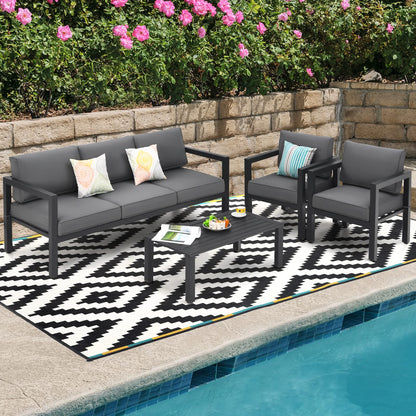 4 Pieces Garden Aluminum Furniture Set with Padded Cushions