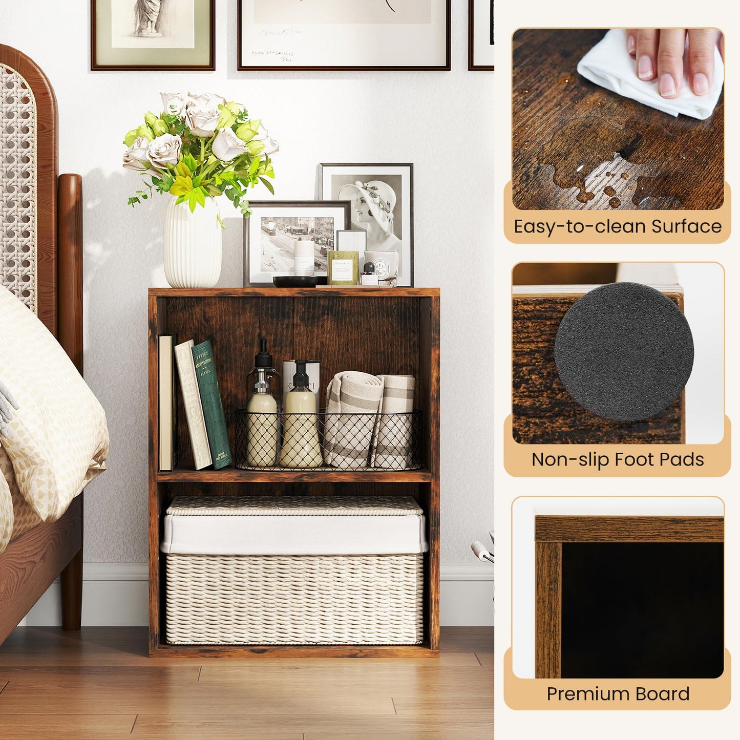 2-Cube Bookcase Floor Standing Open Bookshelf with 5-Position Adjustable Shelf