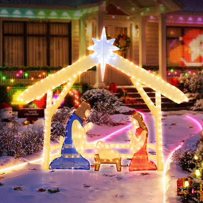 Pre-lit Christmas Holy Family Set with 272 Warm and Cold White LED Lights