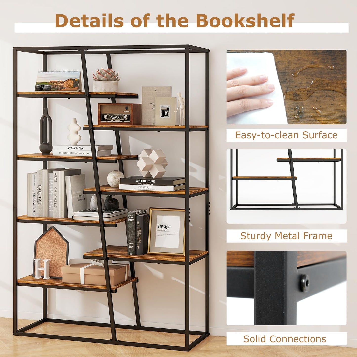 7 Tier Industrial Etagere Bookcase with Heavy duty Metal Frame
