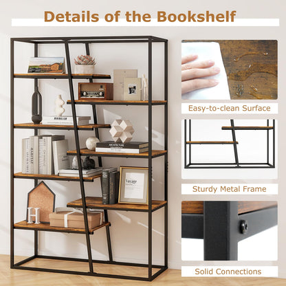 7 Tier Industrial Etagere Bookcase with Heavy duty Metal Frame