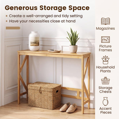 Bamboo Console Table, Narrow Freestanding Entryway Table