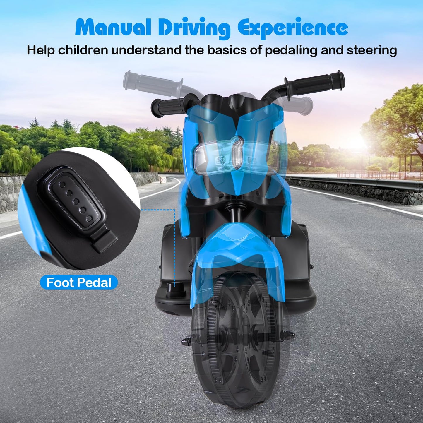 6V Kids 3-Wheel Ride on Motorbike with LED Headlight for Boys Girls Aged 37-72 Months