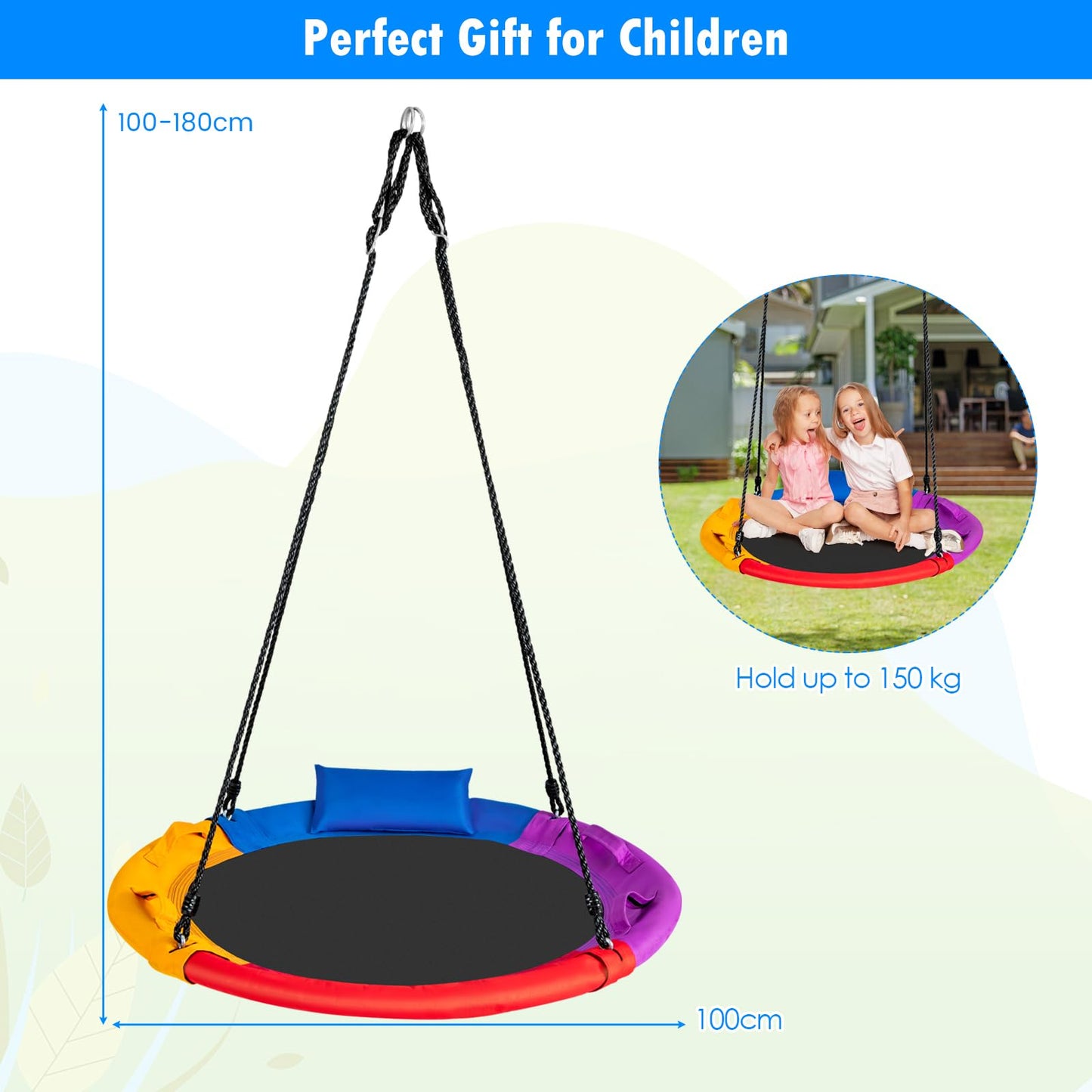 40" Saucer Tree Swing, Flying Nest Swing with Handle & Pillow