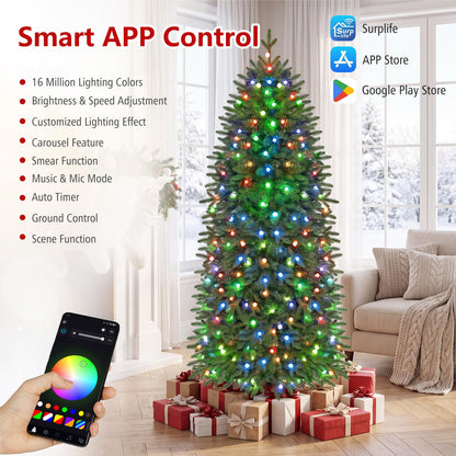 6.2FT/190CM Pre-Lit Christmas Tree with RGB LED Lights