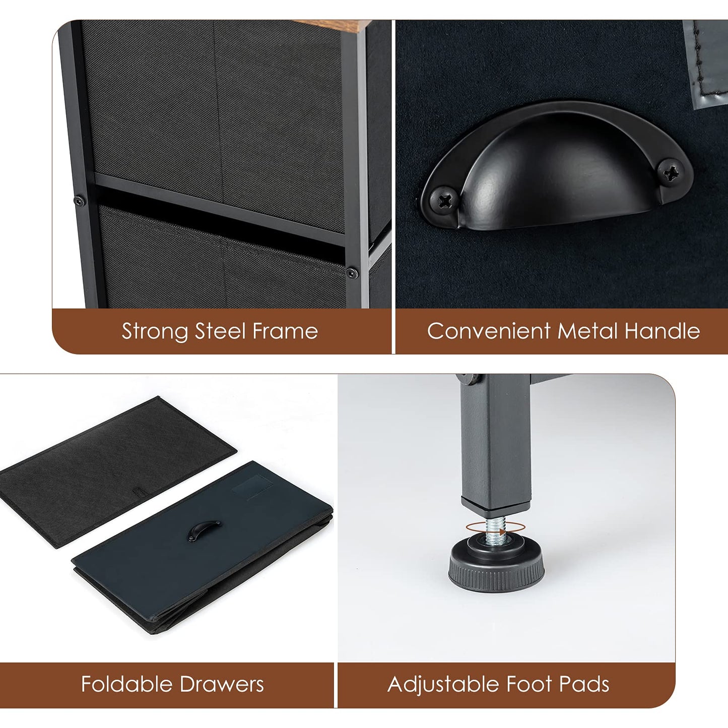 5-Drawer Storage Dresser with Labels and Removable Fabric Bins