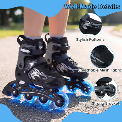 Kids Inline Skates for Boys & Girls, 4 Sizes Adjustable Blades Roller Skates