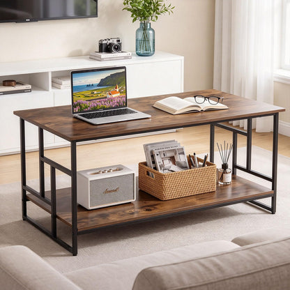2-Tier Rectangle Coffee Table, Wooden Center Table
