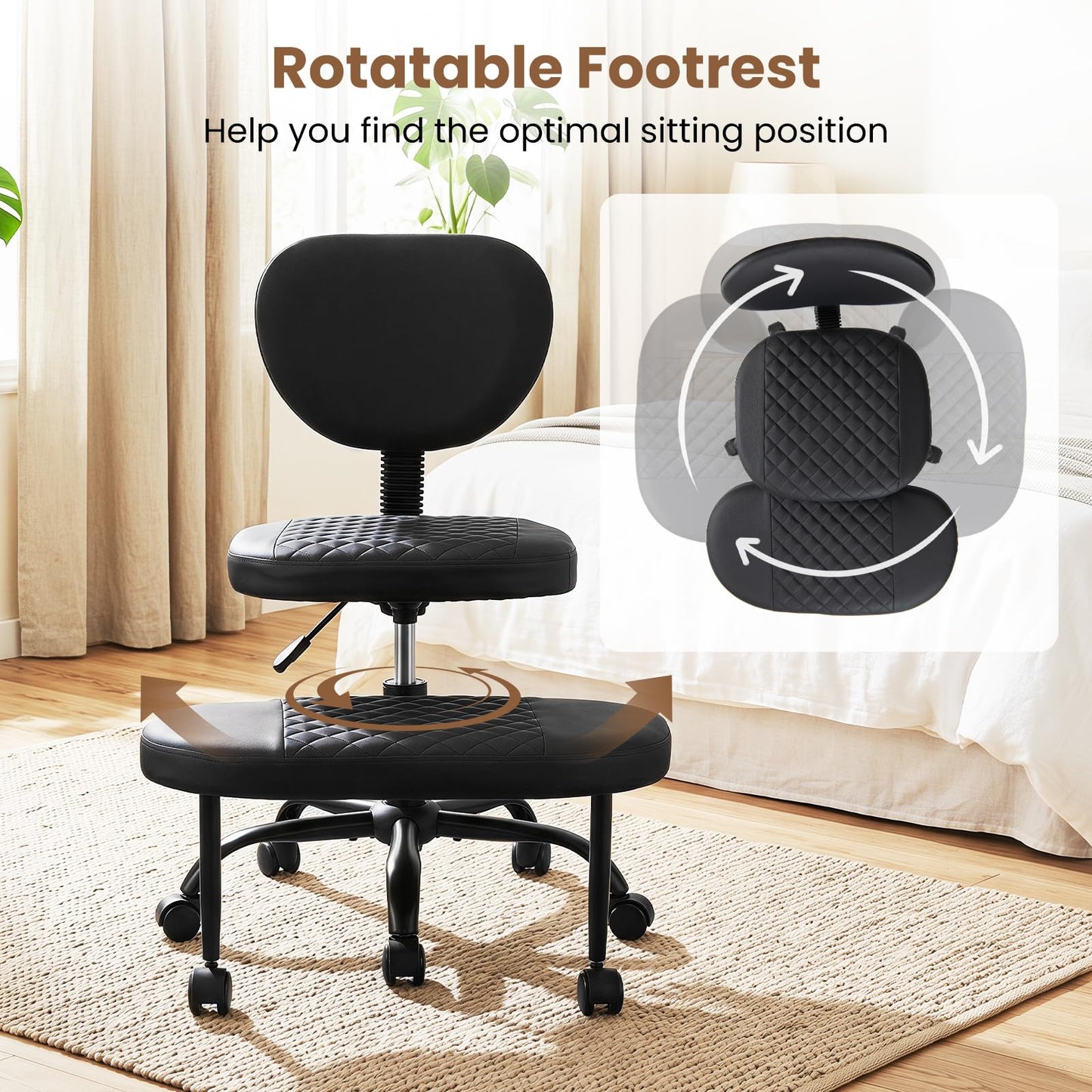 Ergonomic Cross Legged Office Chair with Wheels, Black