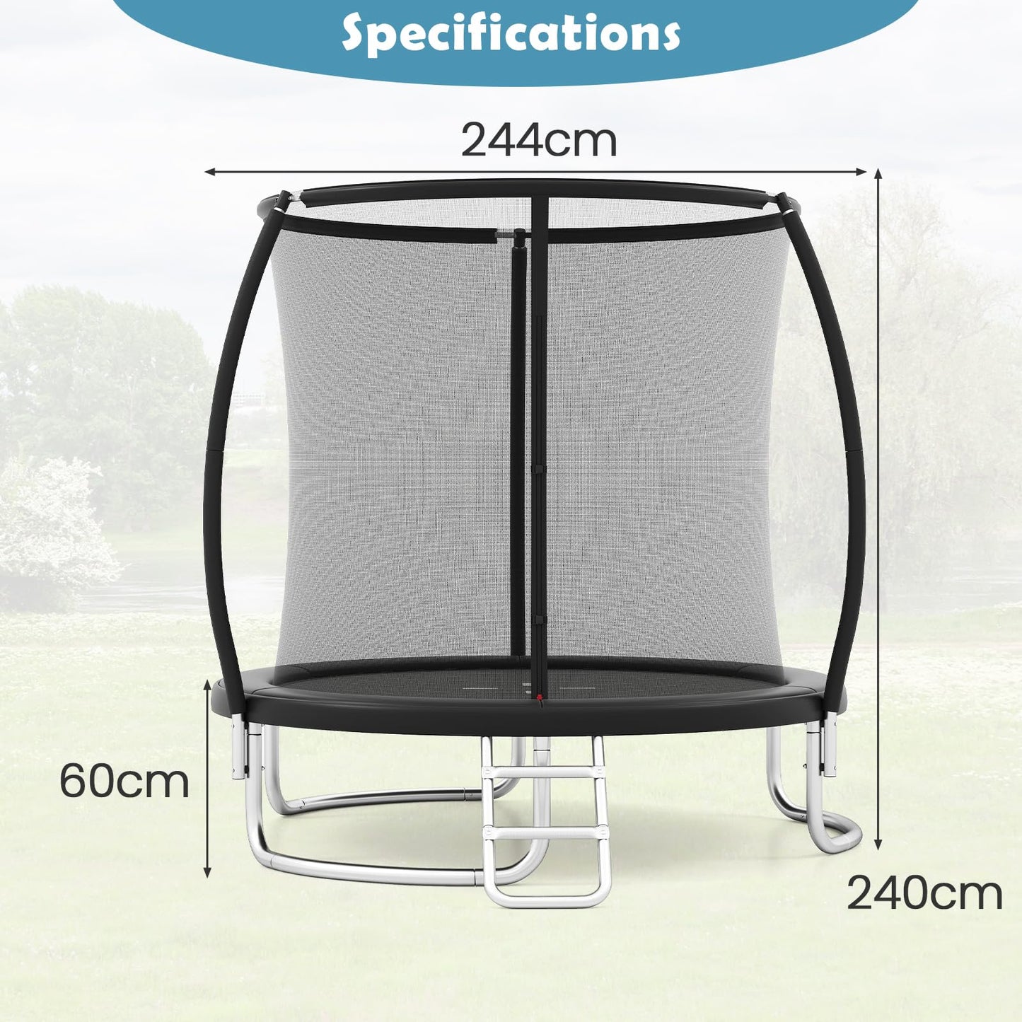 244 cm Trampoline with Safety Enclosure Net and Ladder