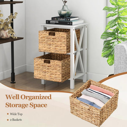 Sofa Side Table with Seagrass Baskets and Rubber Wood X-Shaped Frames and Acacia Wood Legs