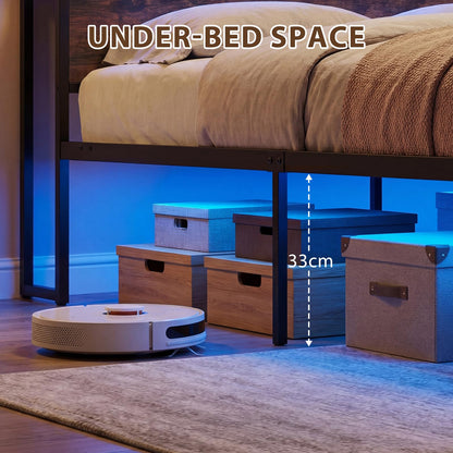 5FT King Size Bed Frame with RGB LED Lights, Charging Station