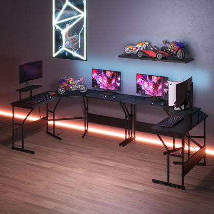 L-Shaped Computer Desk, 225cm Convertible Double Study Writing Workstation