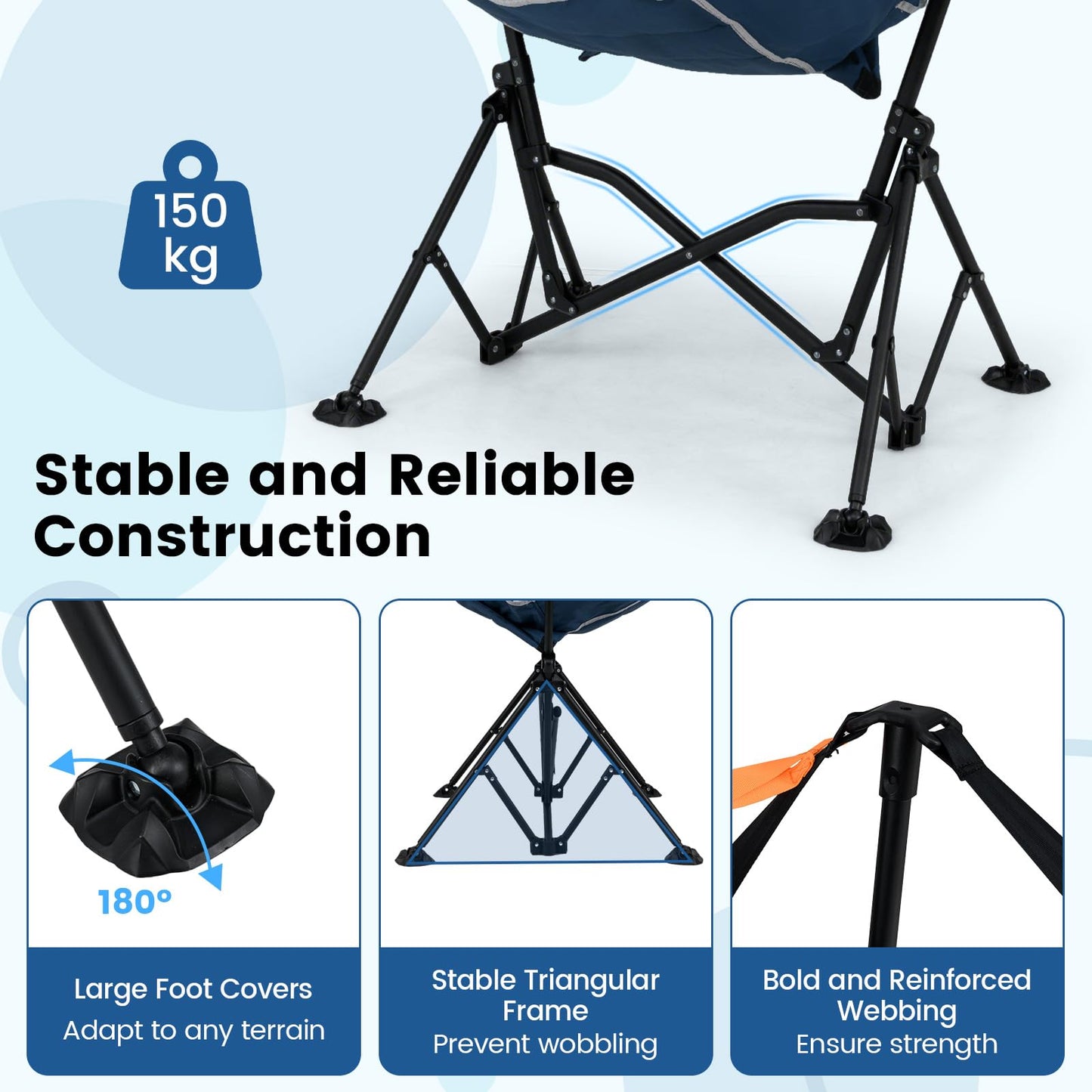 Folding Hammock Camping Chair with Adjustable Back Head Pillow