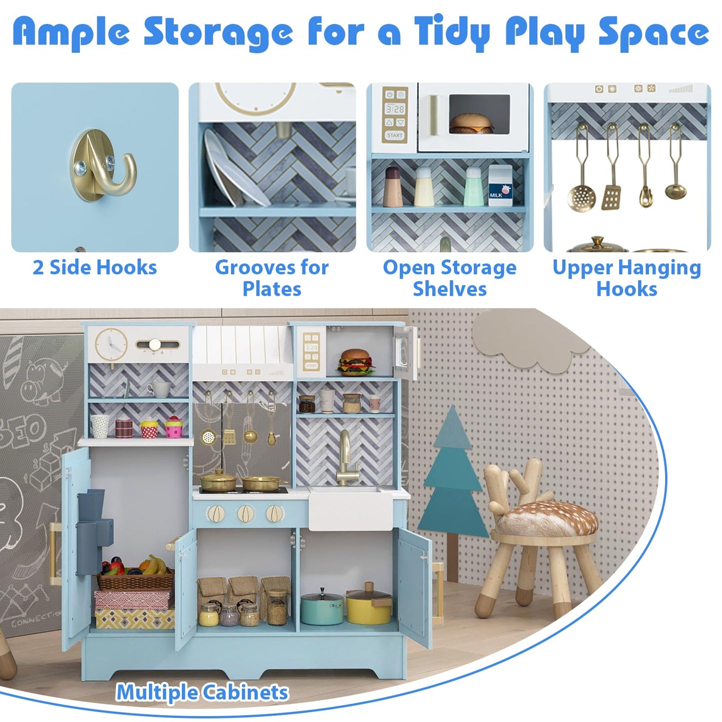 Toy Kitchen Playset with Coffee Station and Range Hood for Kids