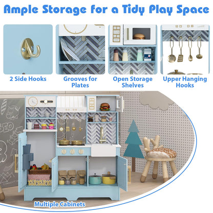Toy Kitchen Playset with Coffee Station and Range Hood for Kids