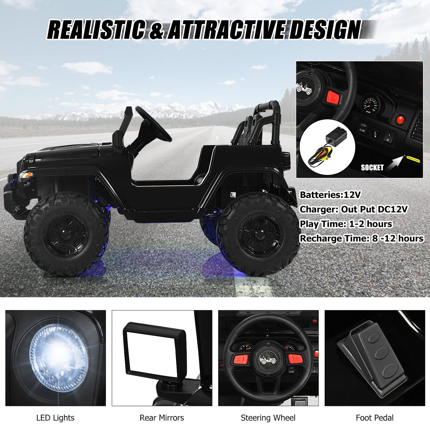 12V Kids Ride on Truck with 2.4G Parental Remote Control and Music