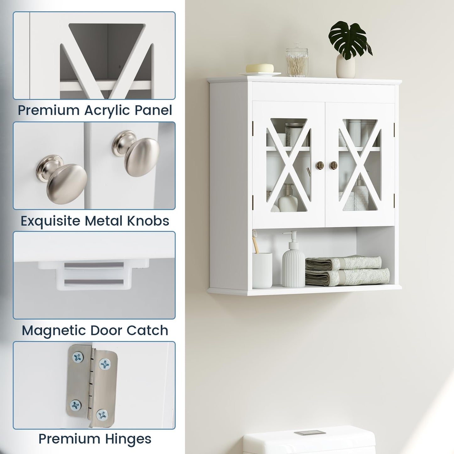 Wall Mounted Bathroom Cabinet with with 2 Acrylic Doors Medicine Cabinet