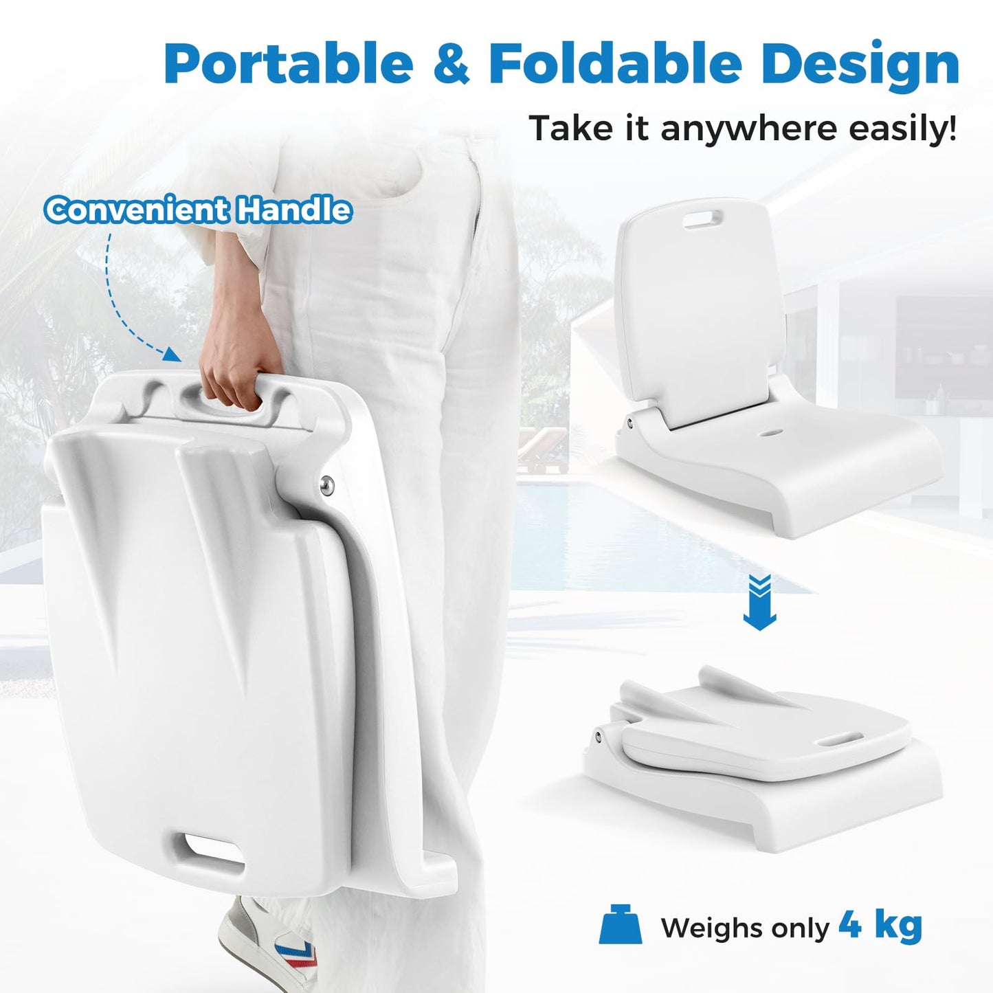 Poolside Chairs with Handle and Back Support for Edge of Pool