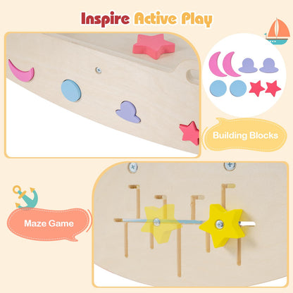 7 in 1 Kids Climbing Frame, Wooden Toddler Climbing Set with Reversible Ramp