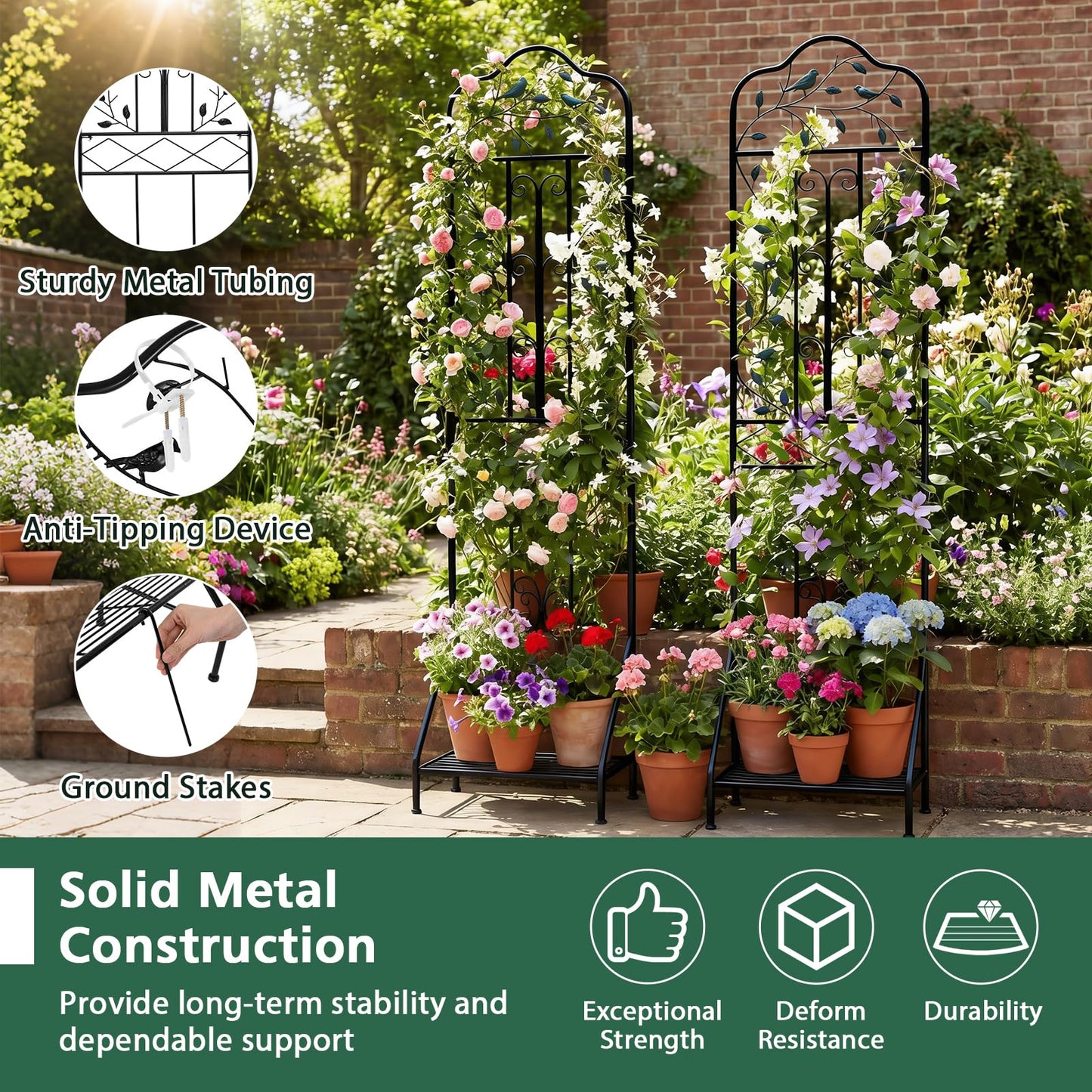 Garden Trellis with Foldable Shelf and Anti-Tipping Device