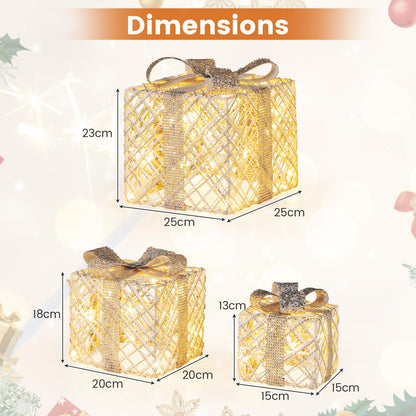 Set of 3 Christmas Lighted Gift Boxes with Bows and Ground Stakes