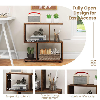 Wooden Bookshelf, 2-tier Irregular Display Shelf