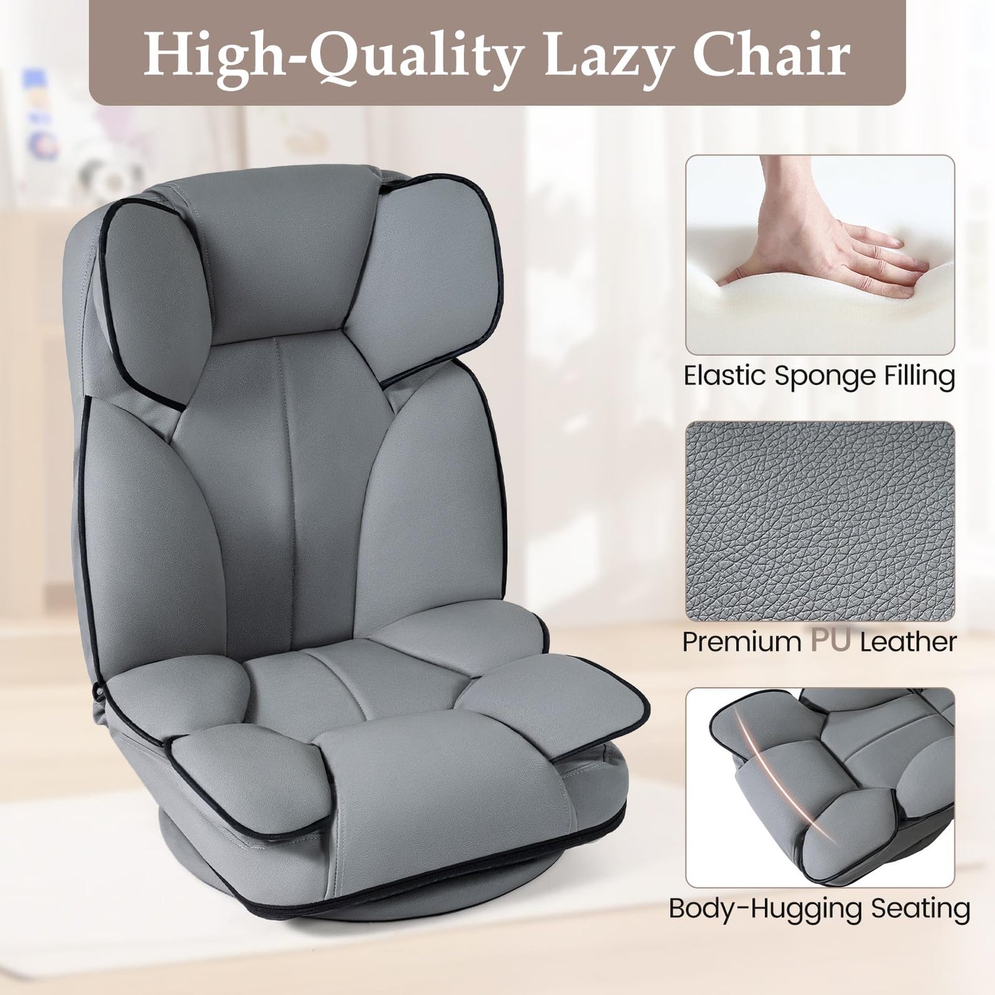 360° Swivel Floor Gaming Chair Bed, 6 Adjustable Positions