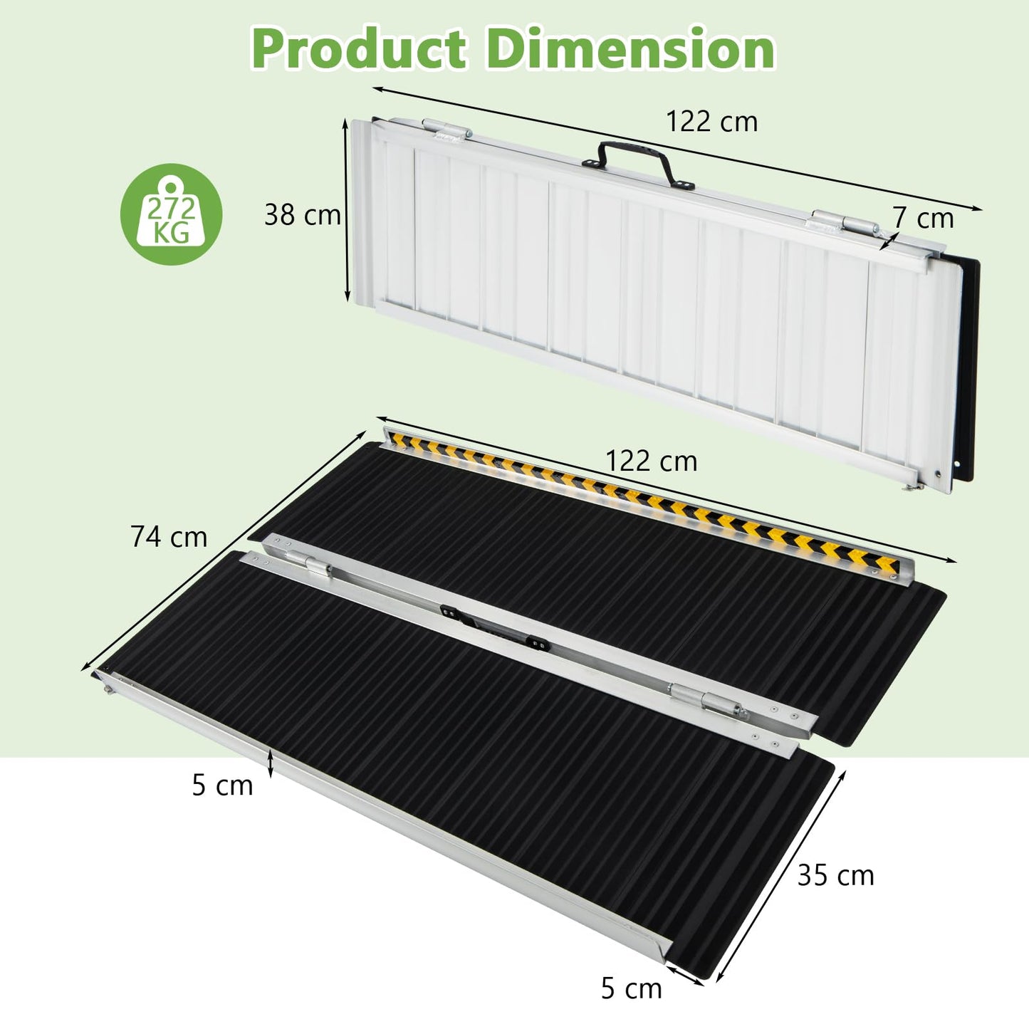 Portable Aluminum Wheelchair Ramp with Transition Plate