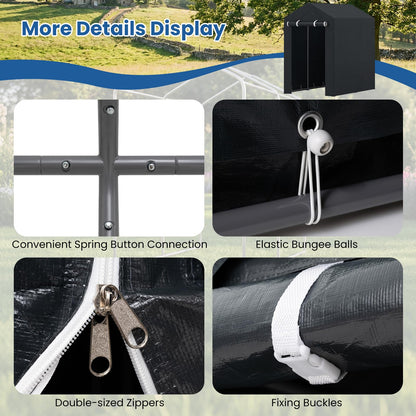 Heavy-Duty Portable Storage Shed with Roll-up Zipper Door and Sun-Protective Canopy