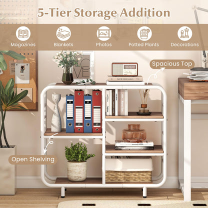 5-Tier Bookshelf, Metal Frame Open Book Shelf, Natural
