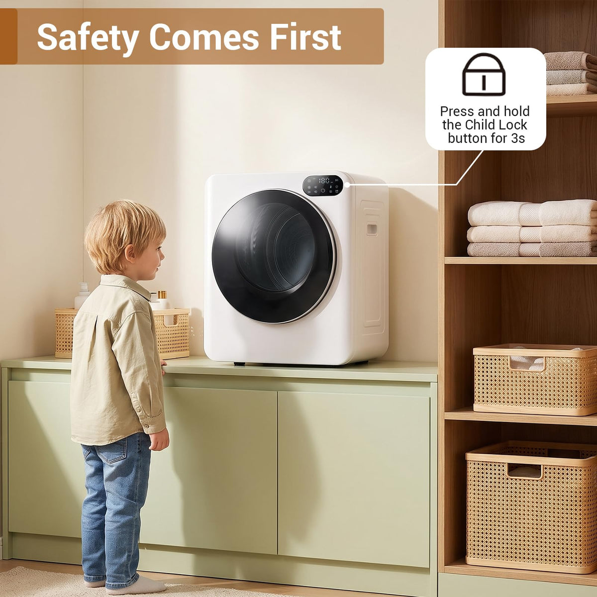 3KG Portable Clothes Dryer with 8 Drying Modes and Stainless Steel Drum for Apartment