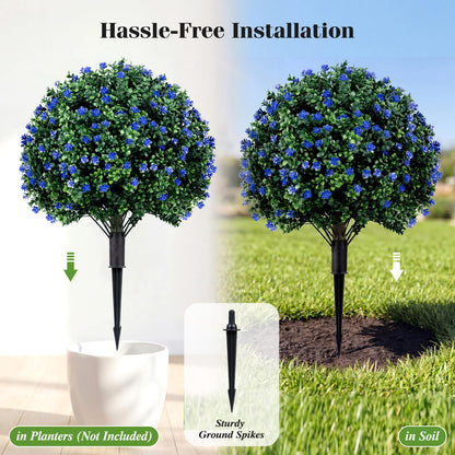 Set of 2 Artificial Topiary Ball Trees, Faux Shrub Bushes with Ground Spikes