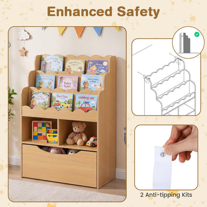 5-Tier Kids Bookshelf with Shelves & Rolling Drawer for Nursery Playroom