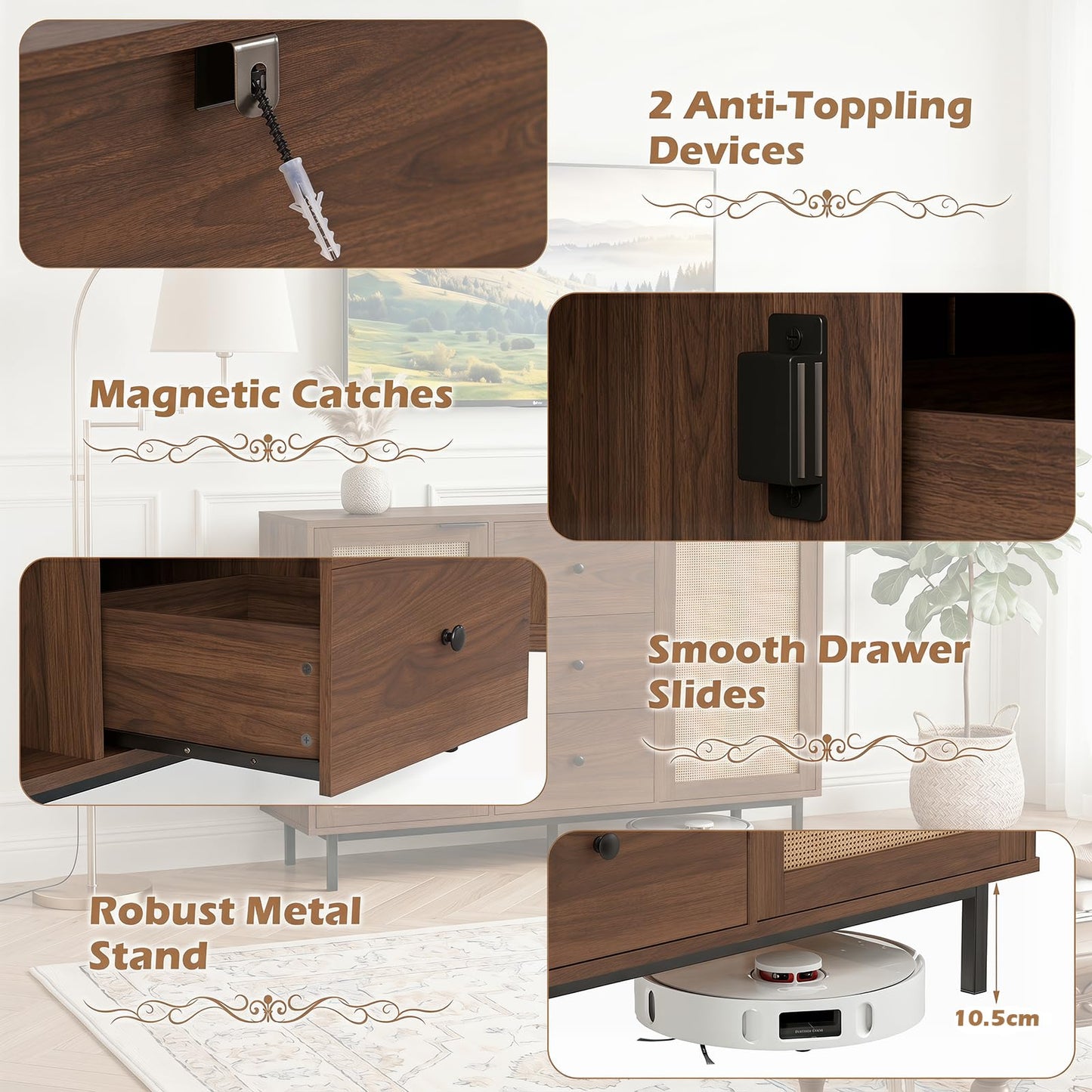 Wooden Storage Cabinet, Rustic Console Table, Freestanding kitchen Cupboard Organizer Unit