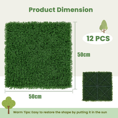 12 Pieces 50 x 50cm Artificial Grass Wall Panels for Garden Yard Balcony Home