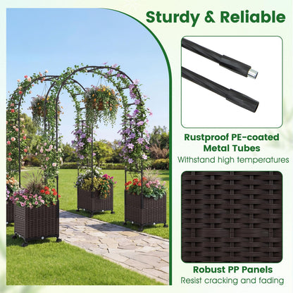 Garden Arch with Planter Box, 2M Metal Pergola Arbor Trellis with Self-Watering System