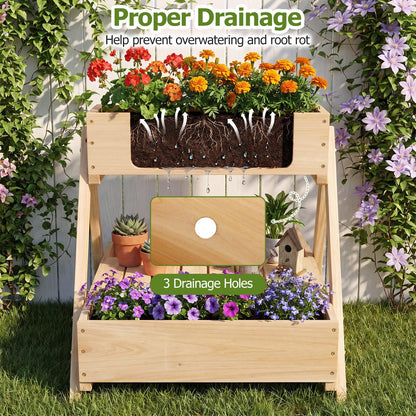 3 Fir Wooden Planter Boxes with Open Storage Shelf and 3 Drainage Holes