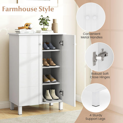 Wooden Shoe Cabinet, 4-Tier Freestanding Shoe Cupboard with 2 Doors and Removable Shelves