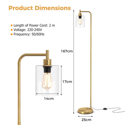 Industrial Floor Lamp with Hanging Glass Lampshade and Foot Switch