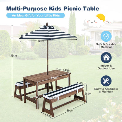 Wood Kids Picnic Table and Bench Set with Cushions