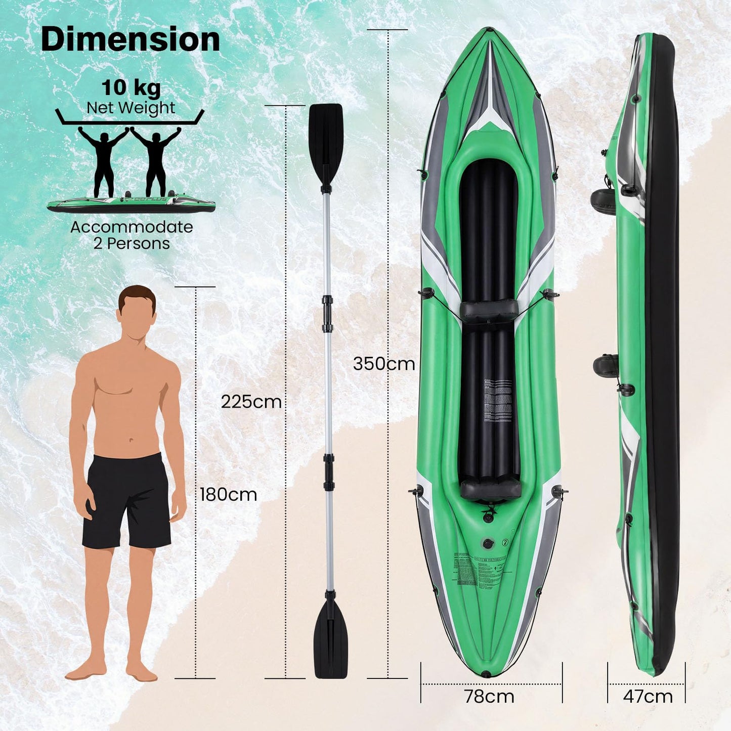 2 Person Inflatable Kayak, Portable Sit in Canoe with Removable Seats, Aluminum Paddles and Pump, Blow up Boat Set