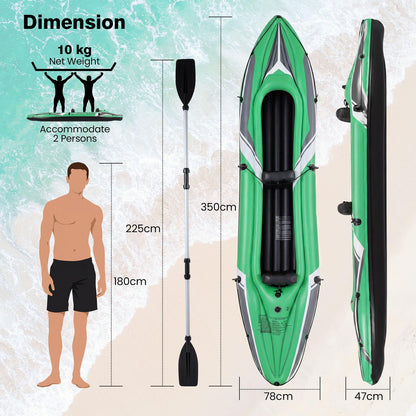2 Person Inflatable Kayak, Portable Sit in Canoe with Removable Seats, Aluminum Paddles and Pump, Blow up Boat Set