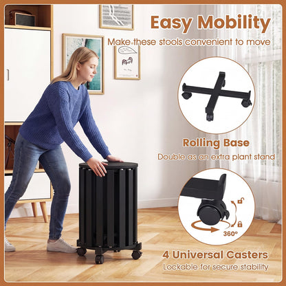 Stackable Stools Set of 4 with Rolling Base Solid Rubber Wood Nesting Stools