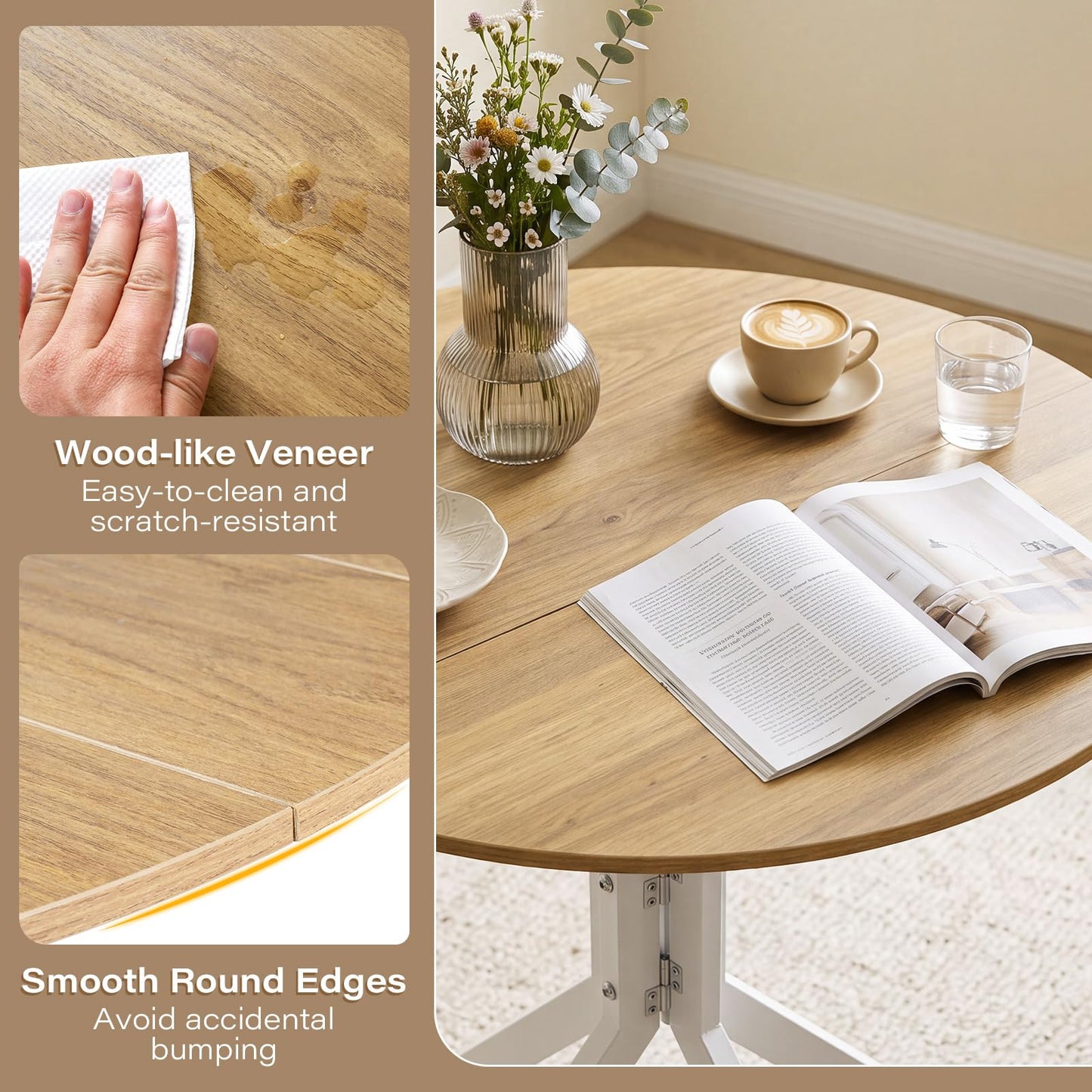 Drop Leaf Dining Table, 80cm Round Kitchen Table