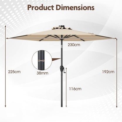 2.3M Outdoor Heavy Duty Umbrella with 18 LED Lights, Push Button Tilt