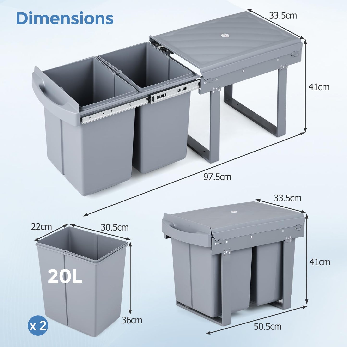 40L Built-in Pull Out Trash Can Under Cabinet Under Sink