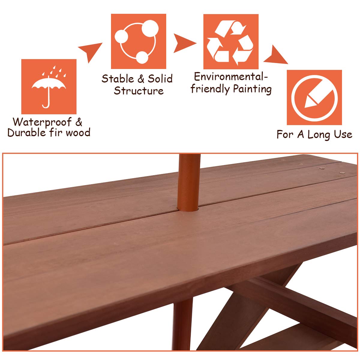 Children's Garden Picnic Table Bench with Sun Umbrella