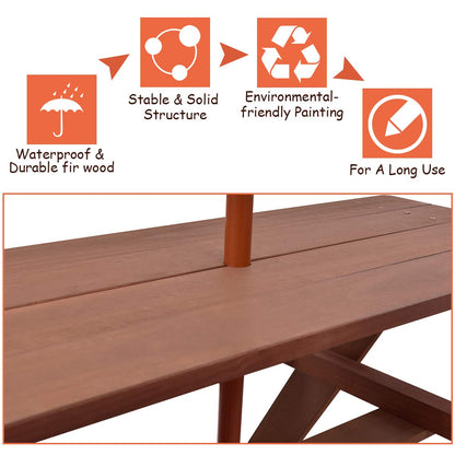 Children's Garden Picnic Table Bench with Sun Umbrella