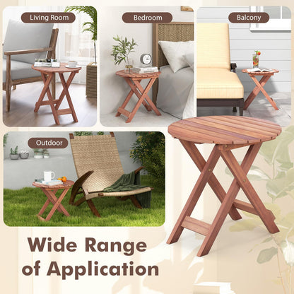 Folding Round Solid Acacia Wood Small Garden Coffee Table